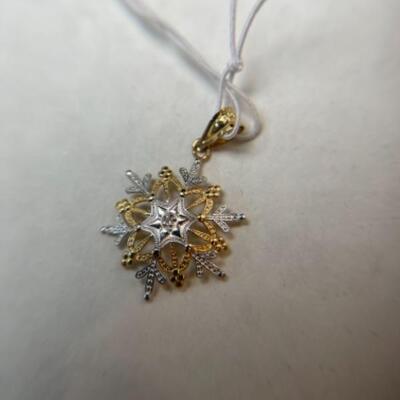 K614 14k Yellow and White Gold Snowflake Pendant 