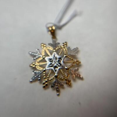 K615 14k Yellow and White Gold Large Snowflake Pendant 