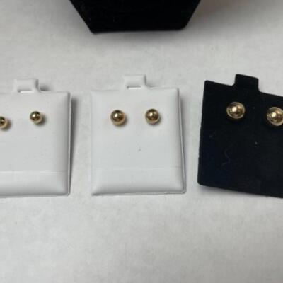 K619 Three Pairs of 14k Yellow Gold Ball pierced Earrings 