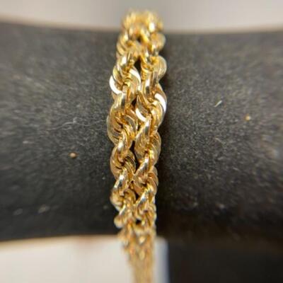 K622 14k Yellow Gold Diamond Cut Hollow Rope Bracelet 