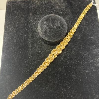K622 14k Yellow Gold Diamond Cut Hollow Rope Bracelet 