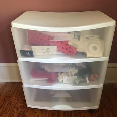 Lot 117B2:  Large lot of Crochet Newborn Hats, (Craft Fair Stock), Sewing, and Storage. 