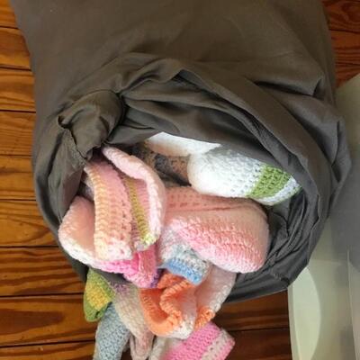 Lot 117B2:  Large lot of Crochet Newborn Hats, (Craft Fair Stock), Sewing, and Storage. 