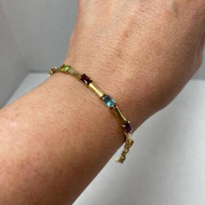 K627 14k Yellow Gold Multi Colored Stone Bracelet 