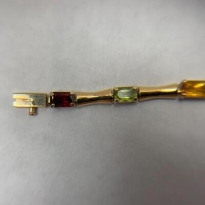 K627 14k Yellow Gold Multi Colored Stone Bracelet 