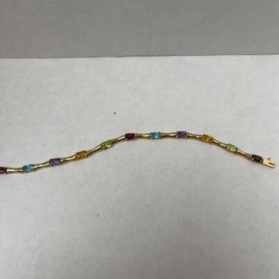 K627 14k Yellow Gold Multi Colored Stone Bracelet 