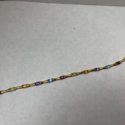 K627 14k Yellow Gold Multi Colored Stone Bracelet 