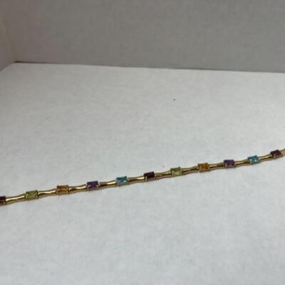 K627 14k Yellow Gold Multi Colored Stone Bracelet 