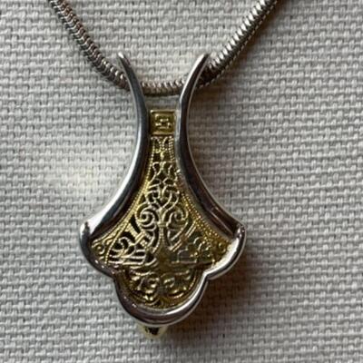 K639 Sterling & 18k Yellow Gold Filigree Necklace 