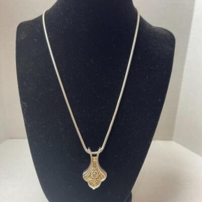 K639 Sterling & 18k Yellow Gold Filigree Necklace 