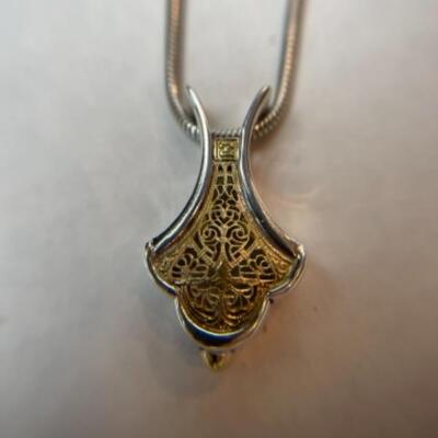 K639 Sterling & 18k Yellow Gold Filigree Necklace 