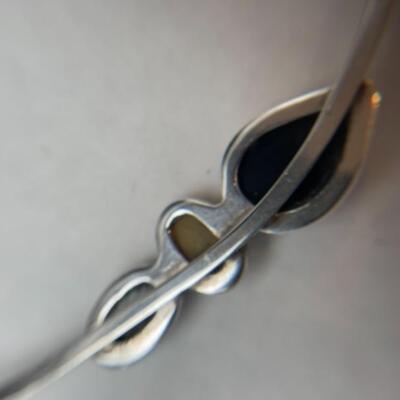 K640 Sterling Silver Black Onyx, Pearl, Glass Choker Earring Set