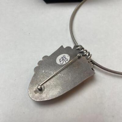 K641 Artisan Made Varisite, Coral, and Sugilite Pin Pendant 