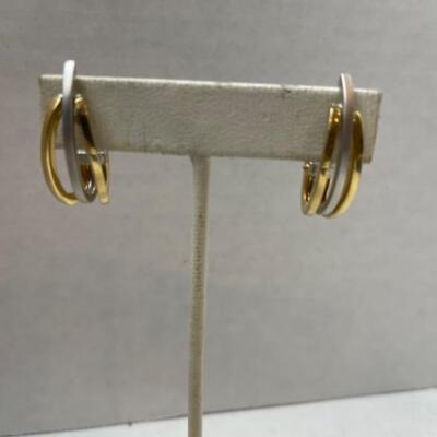 K645 18k Yellow And White Hoop Earrings 