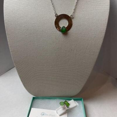 K646 Sterling Sea glass Necklace and Ring 