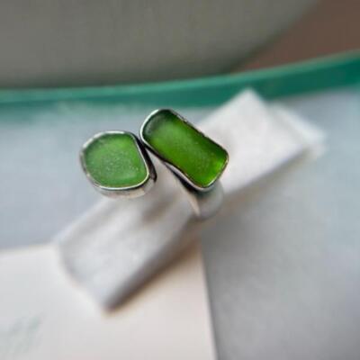 K646 Sterling Sea glass Necklace and Ring 