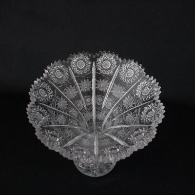 Lot #199: Vintage Brilliant Cut Crystal Compote and Corset Vase Set