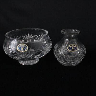 Lot #204: Vintage Bohemia Cut Crystal Candy Dish and Vase 