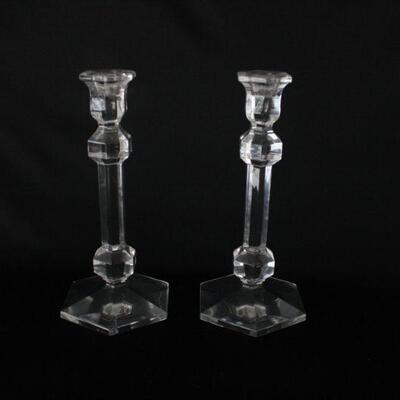Lot #223: Set of Two Cut Crystal Candle Sticks 