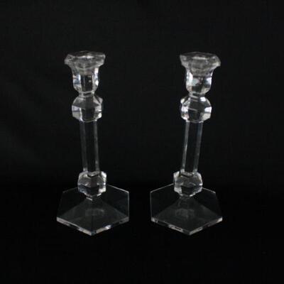 Lot #223: Set of Two Cut Crystal Candle Sticks 