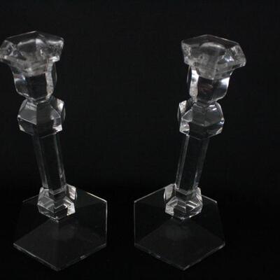 Lot #223: Set of Two Cut Crystal Candle Sticks 