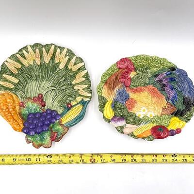 FITZ AND FLOYD HAND-PAINTED COUNTRY-STYLE DECORATIVE PLATES SET OF 2