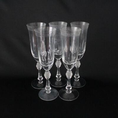 Lot #229: Clear Cut Crystal Floral Etched Goblets 
