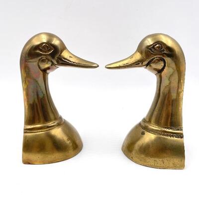 VINTAGE BRASS DUCK BOOKENDS
