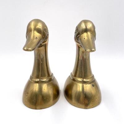 VINTAGE BRASS DUCK BOOKENDS