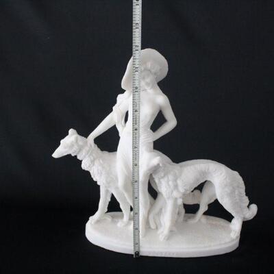 Lot #232: Art Deco Statue Lady with Borzoi Dogs 