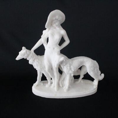 Lot #232: Art Deco Statue Lady with Borzoi Dogs 