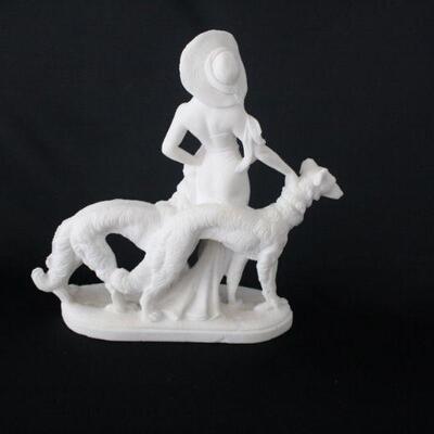 Lot #232: Art Deco Statue Lady with Borzoi Dogs 