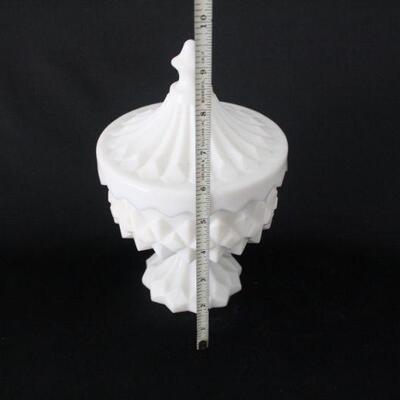 Lot #237: White Milk Glass Hobnail Candy Dish & Vase 
