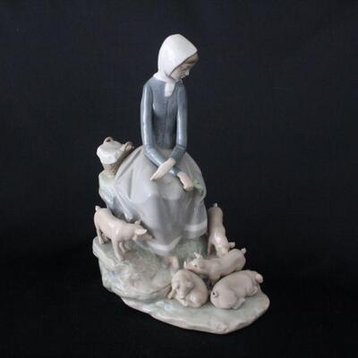Lot #240: Lladro #4572 Girl with Piglets Porcelain Figurine