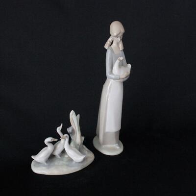 Lot #241: Lladro #A3500 #4549 Three Ducks & Girl Holding Duck Porcelain Figurines