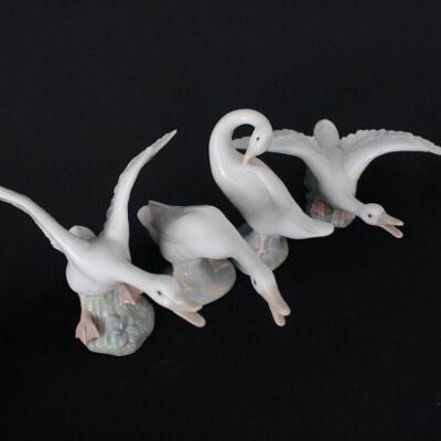 Lot #242: Lladro Set of 4 Geese Porcelain Figurines 