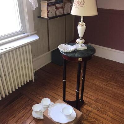 Lot 115B2: Plant Stand, Milk Glass Snack Sets and More