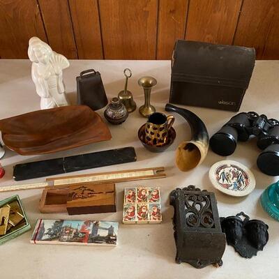 Lot 150: Vintage Collectibles: Matchholders Claw Bell, Cow Bell and More