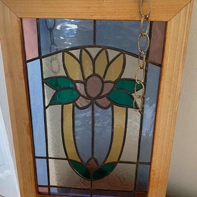 Lot 303: Antique Hallway Mirror and Stained Glass Piece
