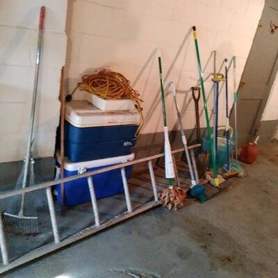 Lot 312: Coolers, Ladder, and Cleaning Supplies