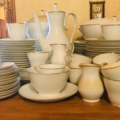 Lot 31K:  White with Gold Trim Tea Set and Dinner Ware. 