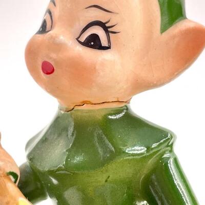 VINTAGE JOSEF ORIGINALS GREEN PIXIE ELF AND CHRISTMAS CAROLERS FIGURINES SET OF 3