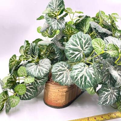 FAUX BEGONIA PLANT IN BRASS PLANTER