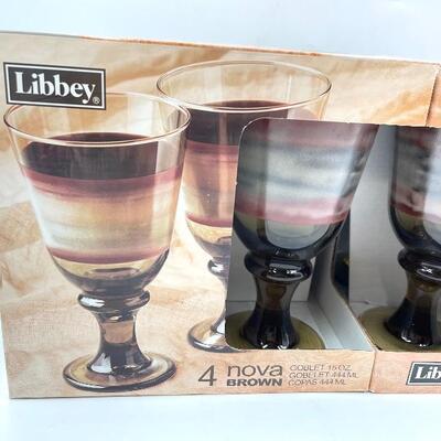 LIBBEY NOVA BROWN 15 OZ GOBLETS SET OF 8