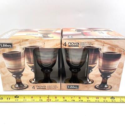 LIBBEY NOVA BROWN 15 OZ GOBLETS SET OF 8