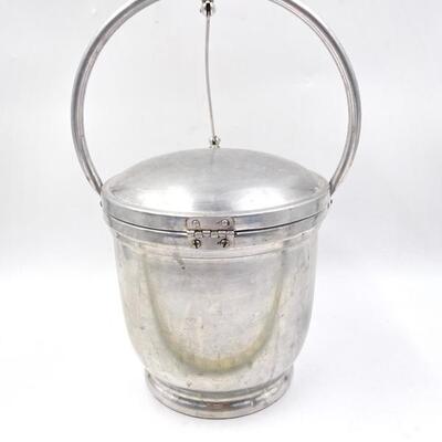 VINTAGE ALUMINUM ICE BUCKET AND TONGS
