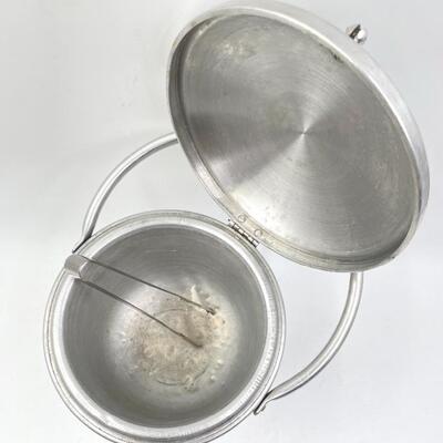 VINTAGE ALUMINUM ICE BUCKET AND TONGS