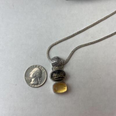 K651 Sterling Artisan Made Black and Gold Pendant/Necklace 