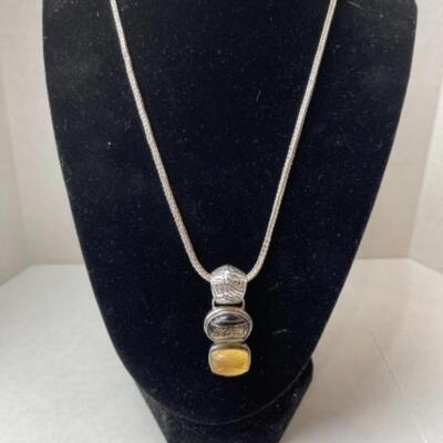 K651 Sterling Artisan Made Black and Gold Pendant/Necklace 