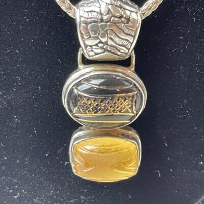 K651 Sterling Artisan Made Black and Gold Pendant/Necklace 